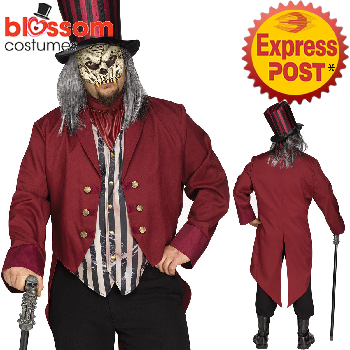 Ca450 Mens Freak Show Ringmaster Circus Killer Clown Scary Halloween